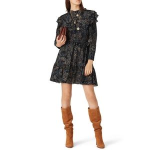 Nicholas Elsie Paisley Print Dress - Dark Green Mini Tiered Long Sleeve Medium 6